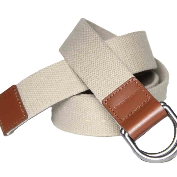 Lucky Brand Canvas and Leather Belt Metal Rings Buckle Tan Brown Men's Size 38 - Picture 2 of 2